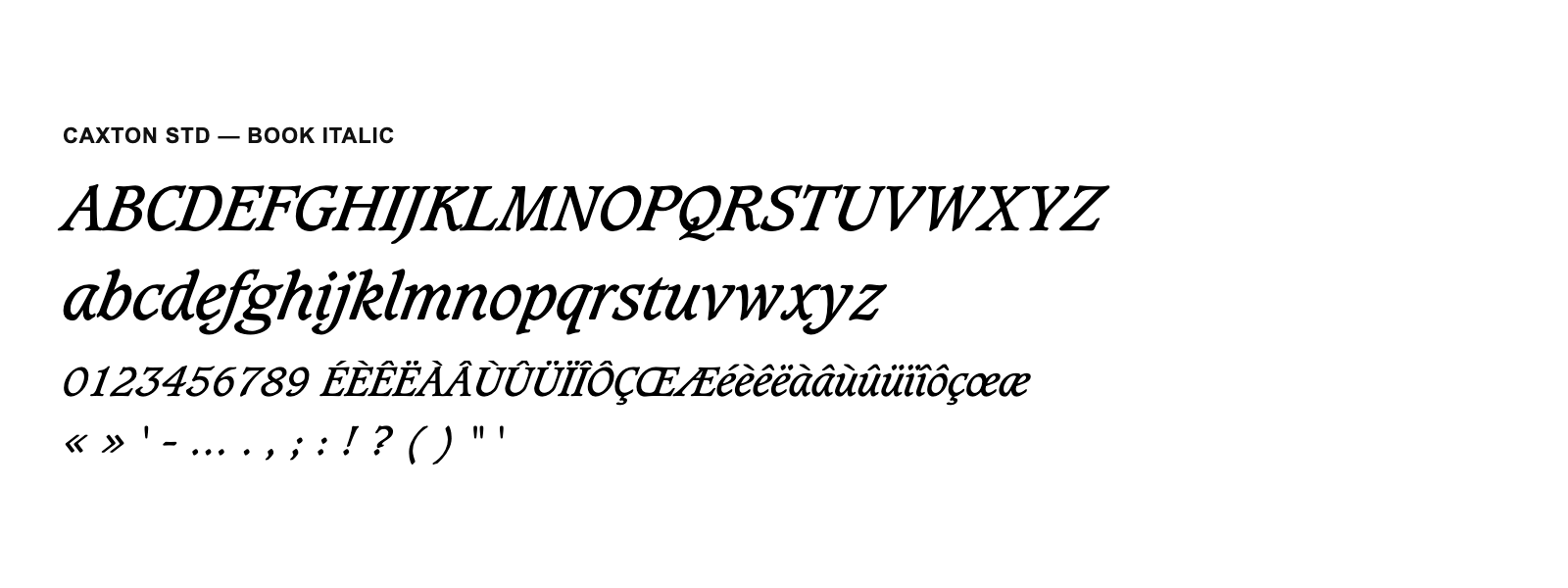 Spécimen de Caxton Std Book Italic