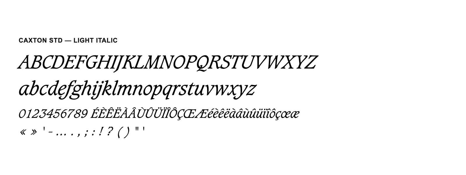Spécimen de Caxton Std Light Italic