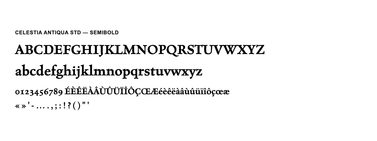 Spécimen de Celestia Antiqua Std Semibold