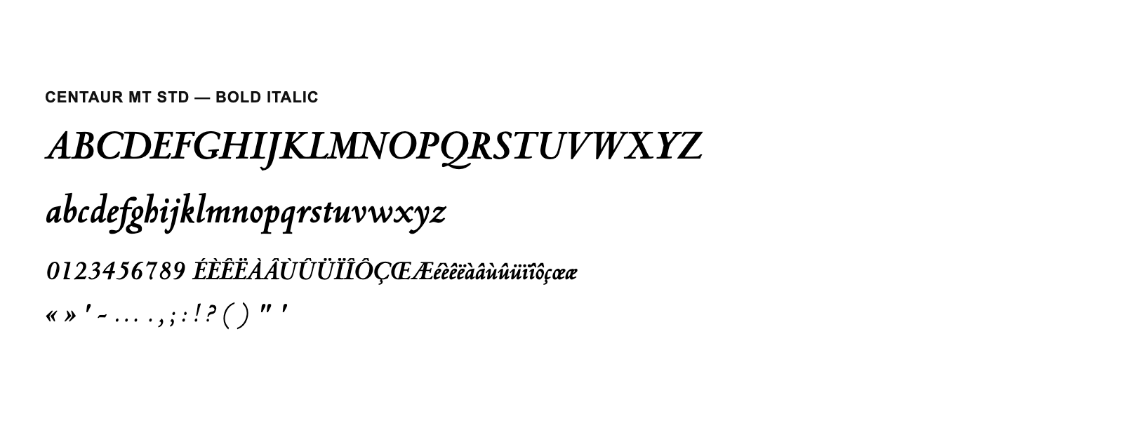 Spécimen de Centaur MT Std Bold Italic