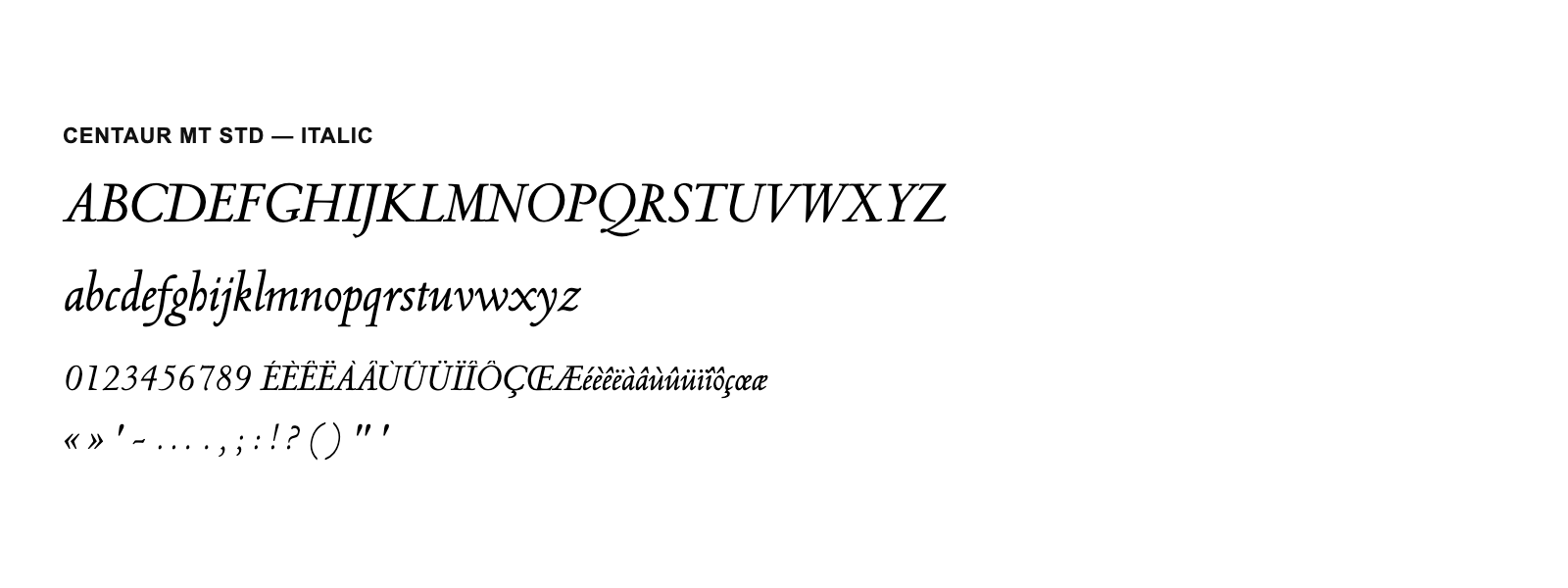 Spécimen de Centaur MT Std Italic