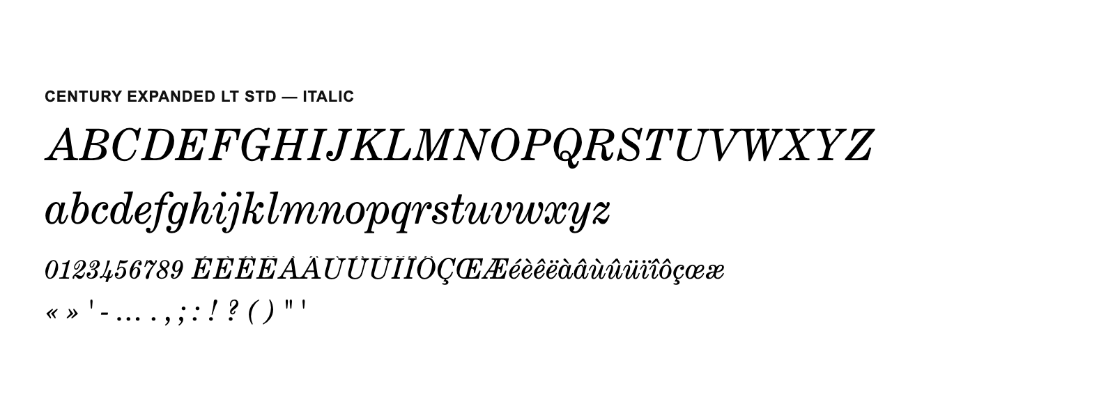 Spécimen de Century Expanded LT Std Italic