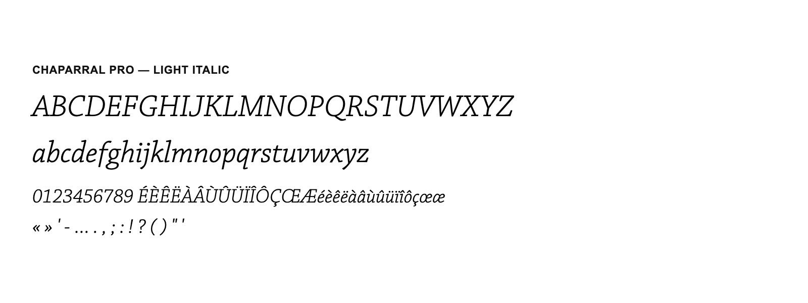 Spécimen de Chaparral Pro Light Italic