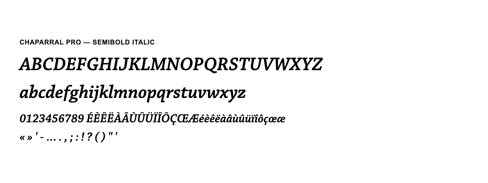 Spécimen de Chaparral Pro Semibold Italic