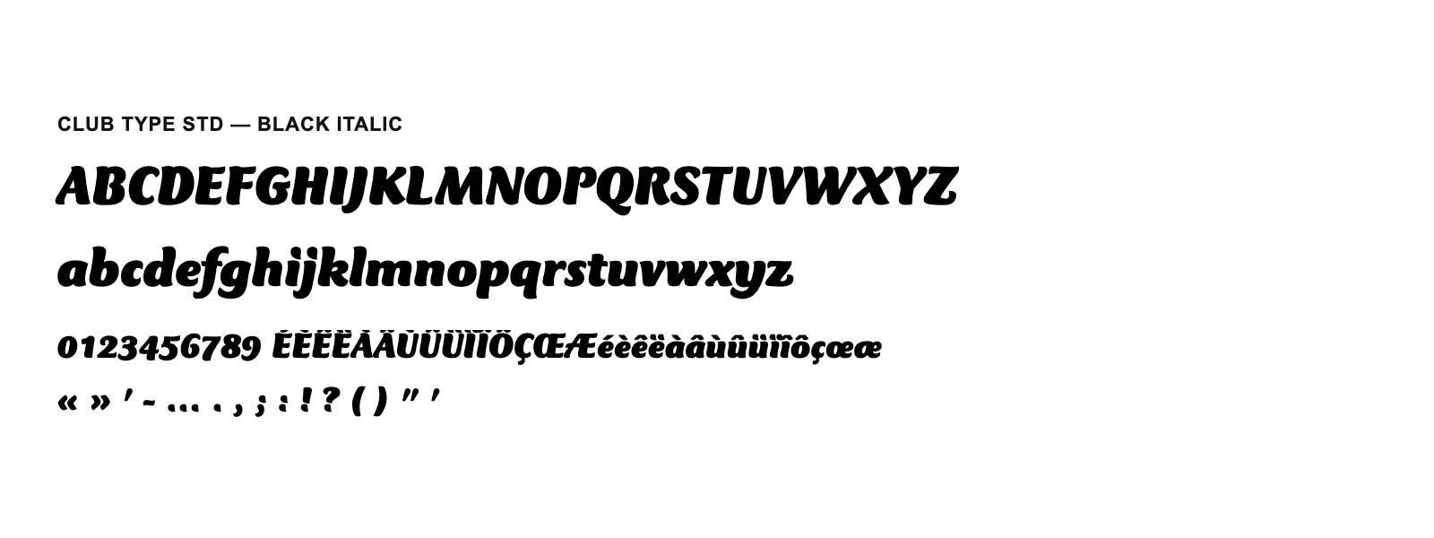 Spécimen de Club Type Std Black Italic