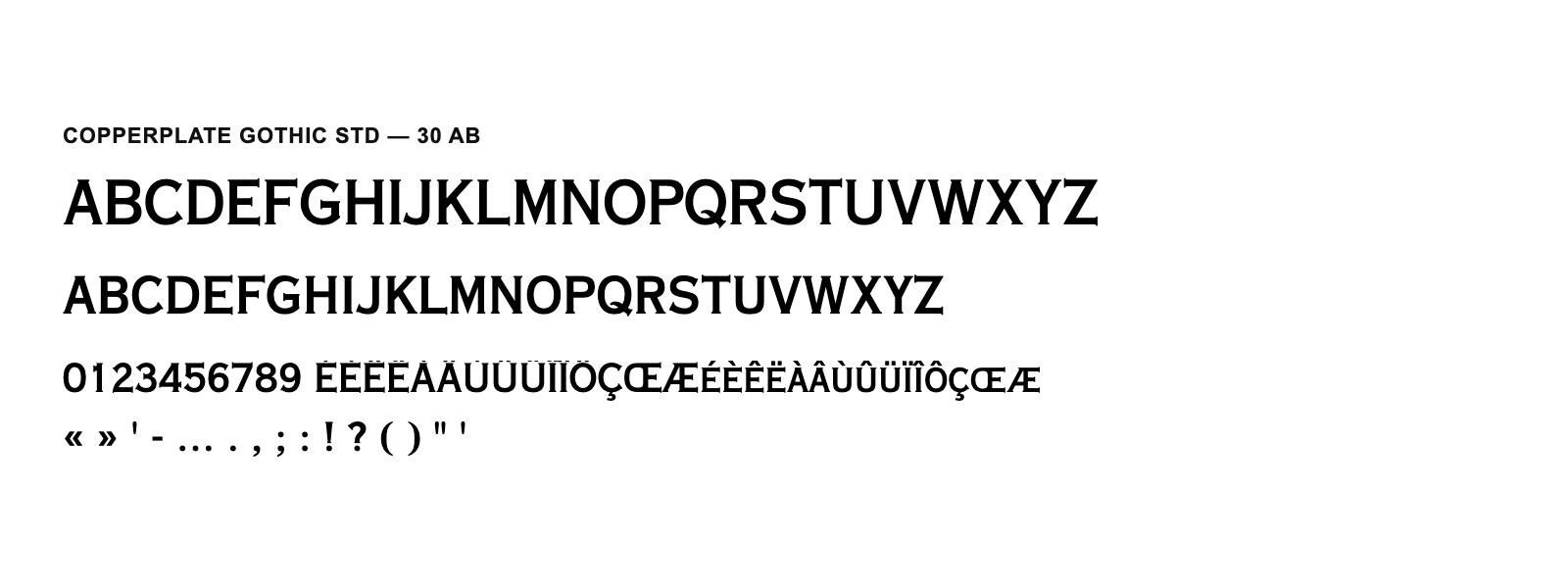 Spécimen de Copperplate Gothic Std 30 AB