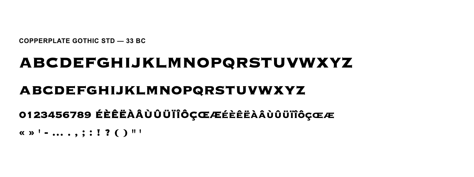 Spécimen de Copperplate Gothic Std 33 BC