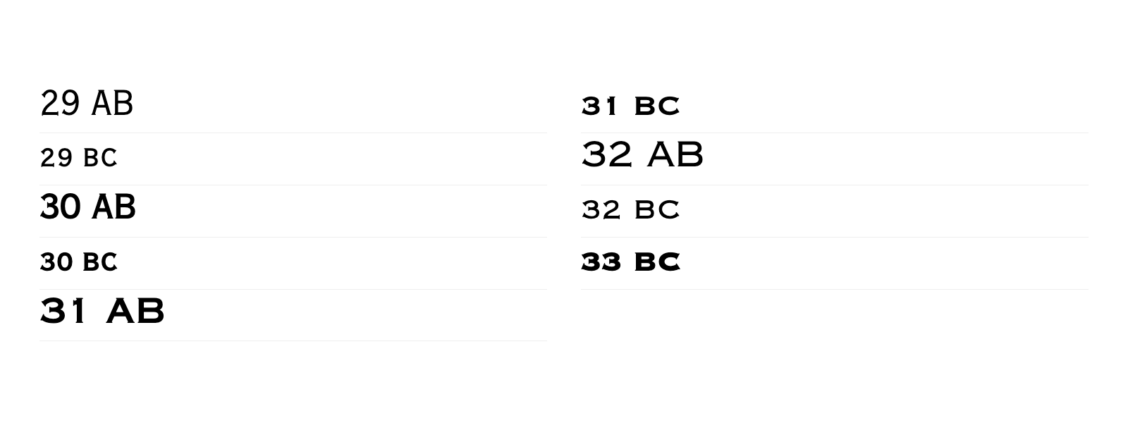 Vue d’ensemble des styles de Copperplate Gothic Std