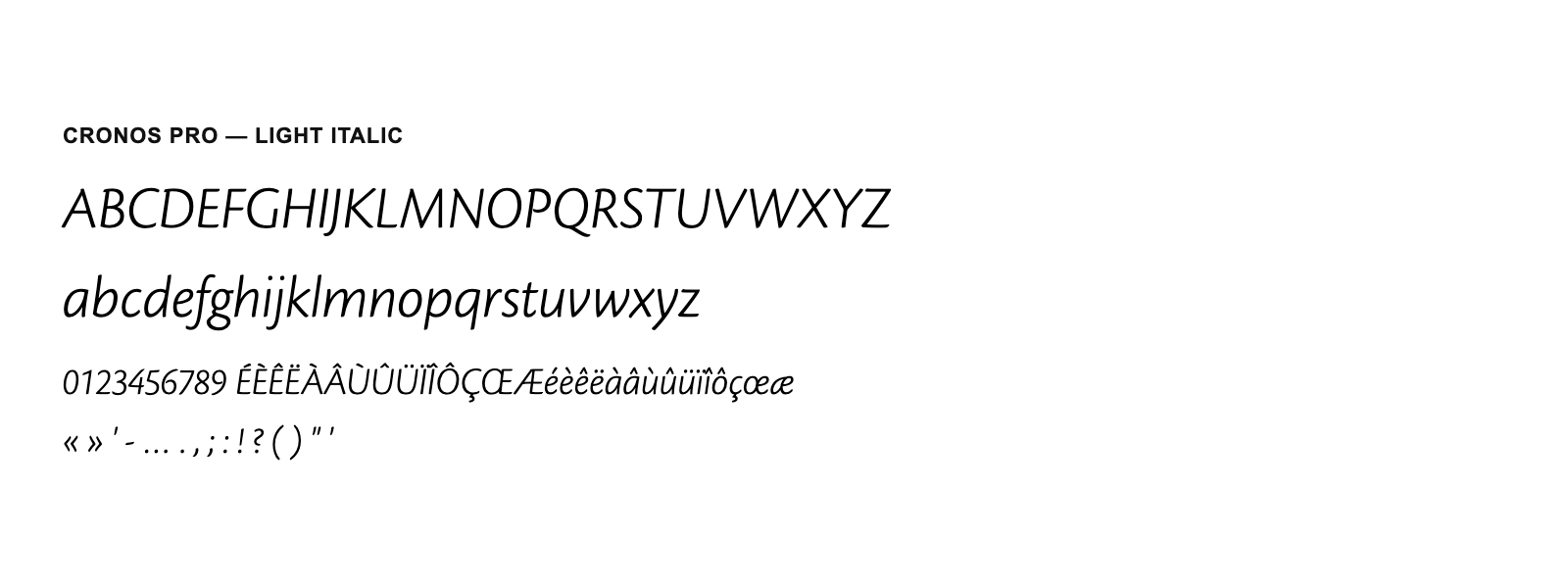 Spécimen de Cronos Pro Light Italic