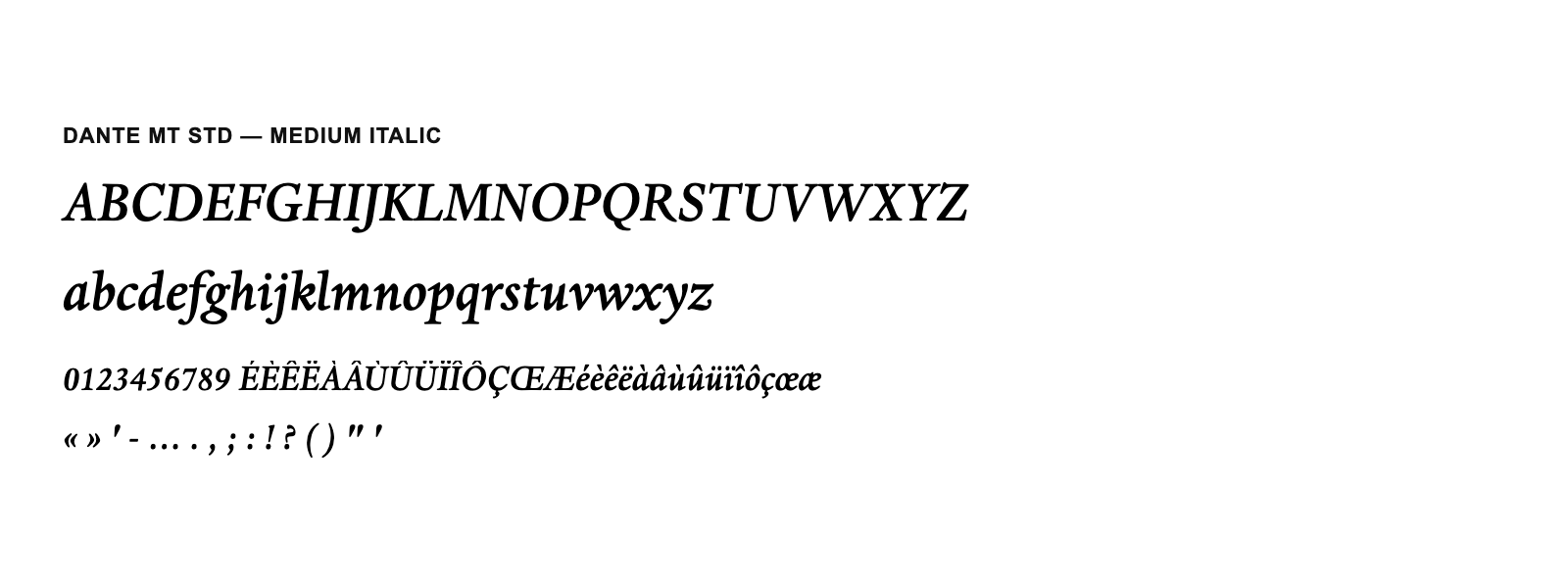Spécimen de Dante MT Std Medium Italic