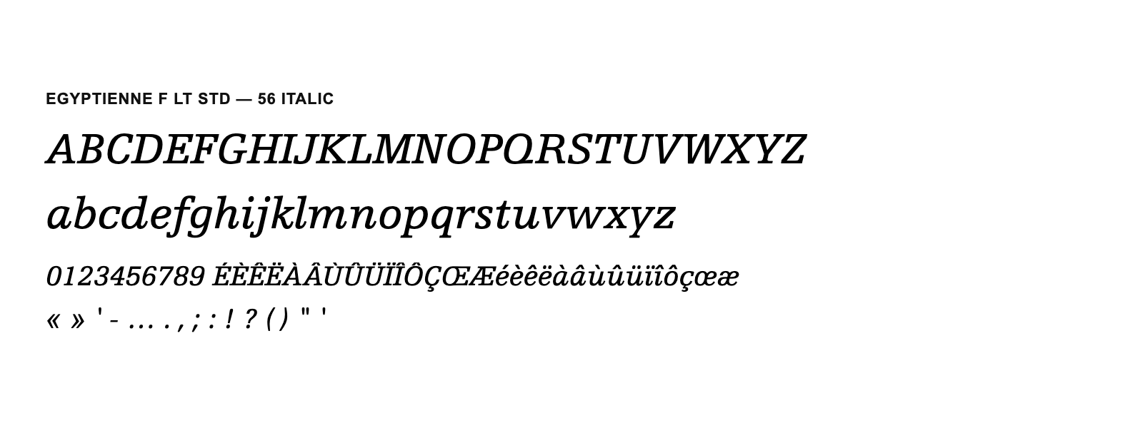 Spécimen de Egyptienne F LT Std 56 Italic
