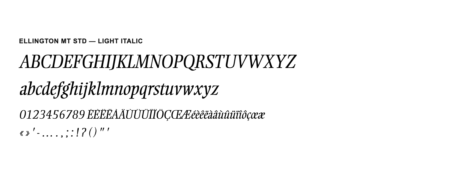 Spécimen de Ellington MT Std Light Italic