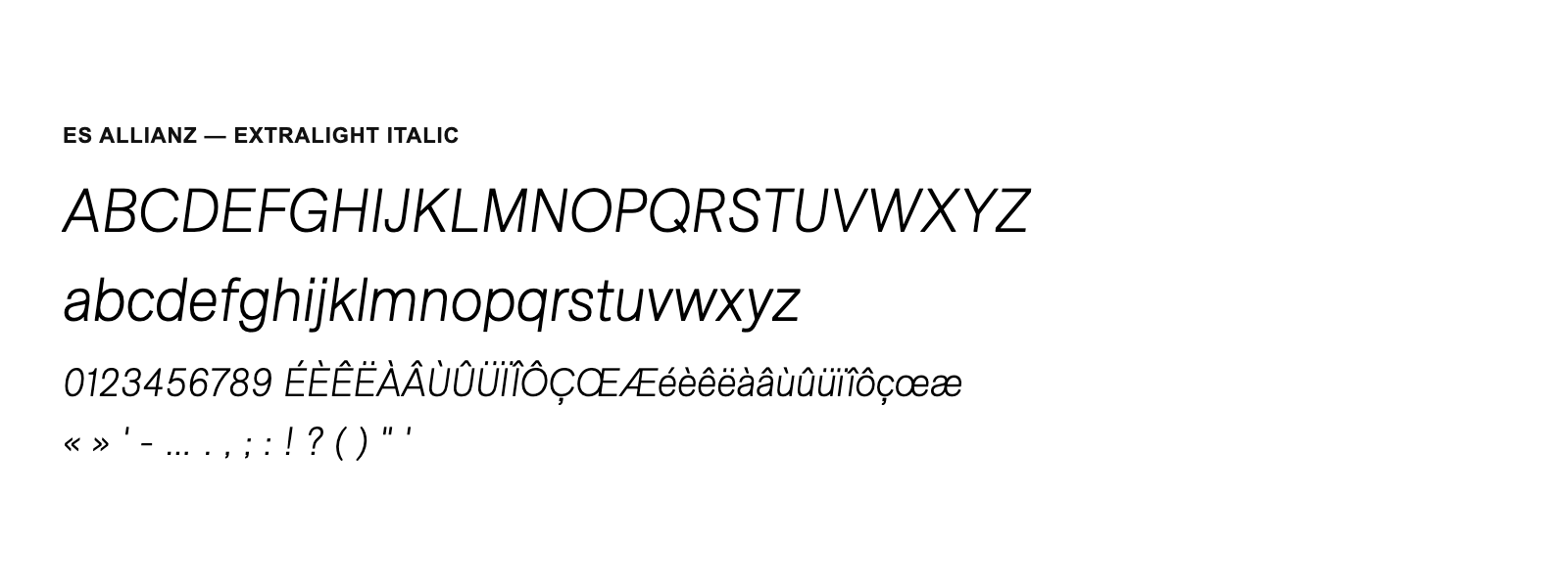 Spécimen de ES Allianz Extralight Italic