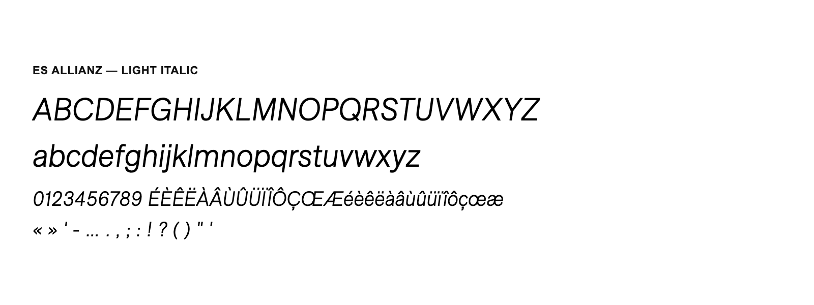 Spécimen de ES Allianz Light Italic