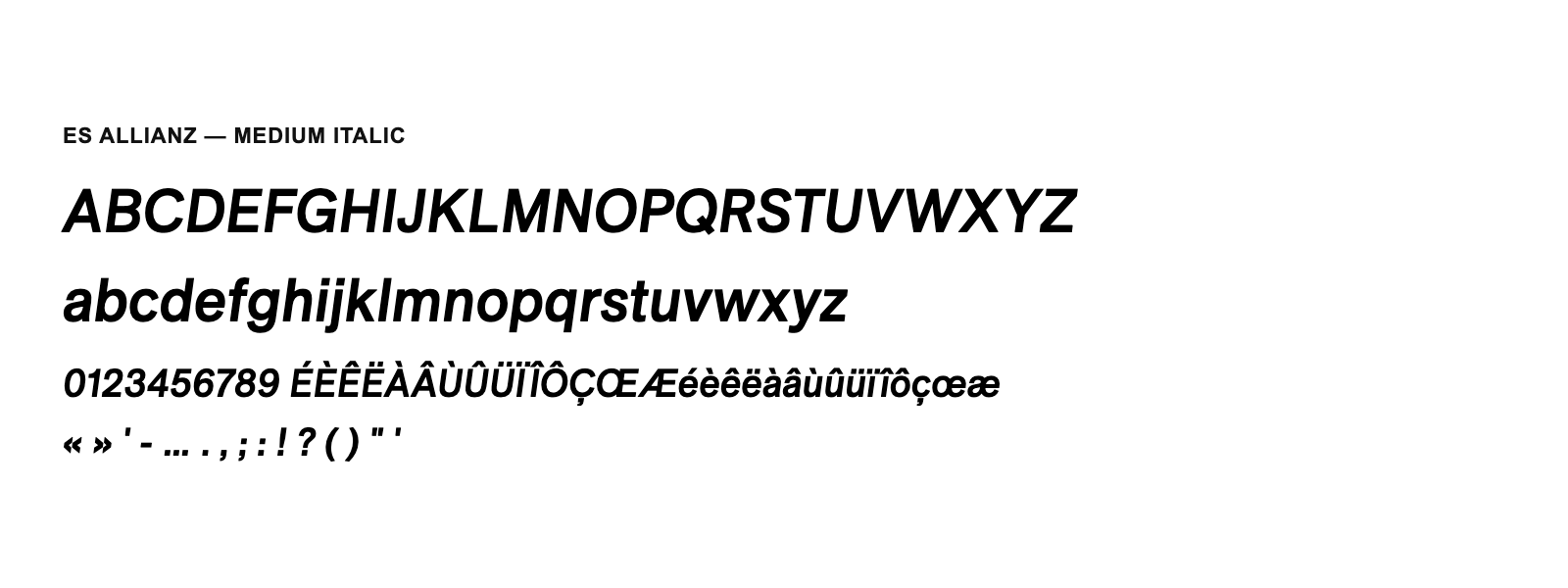 Spécimen de ES Allianz Medium Italic