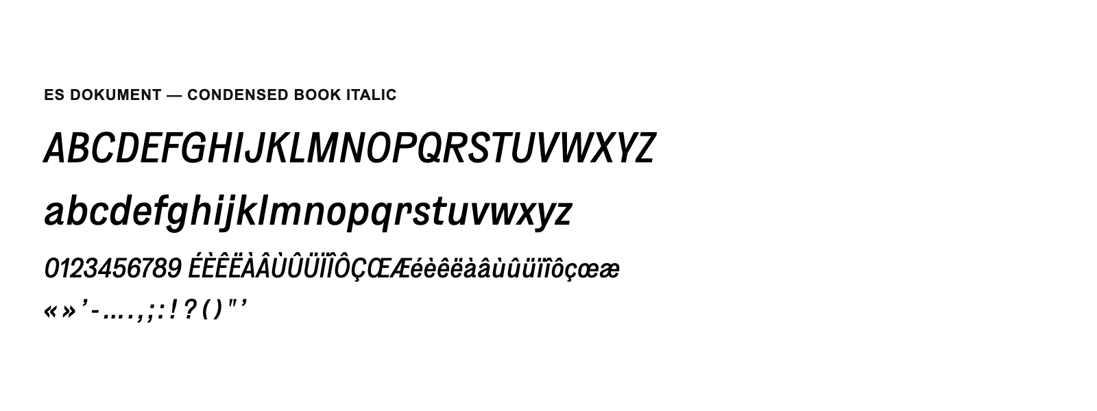 Spécimen de ES Dokument Condensed Book Italic