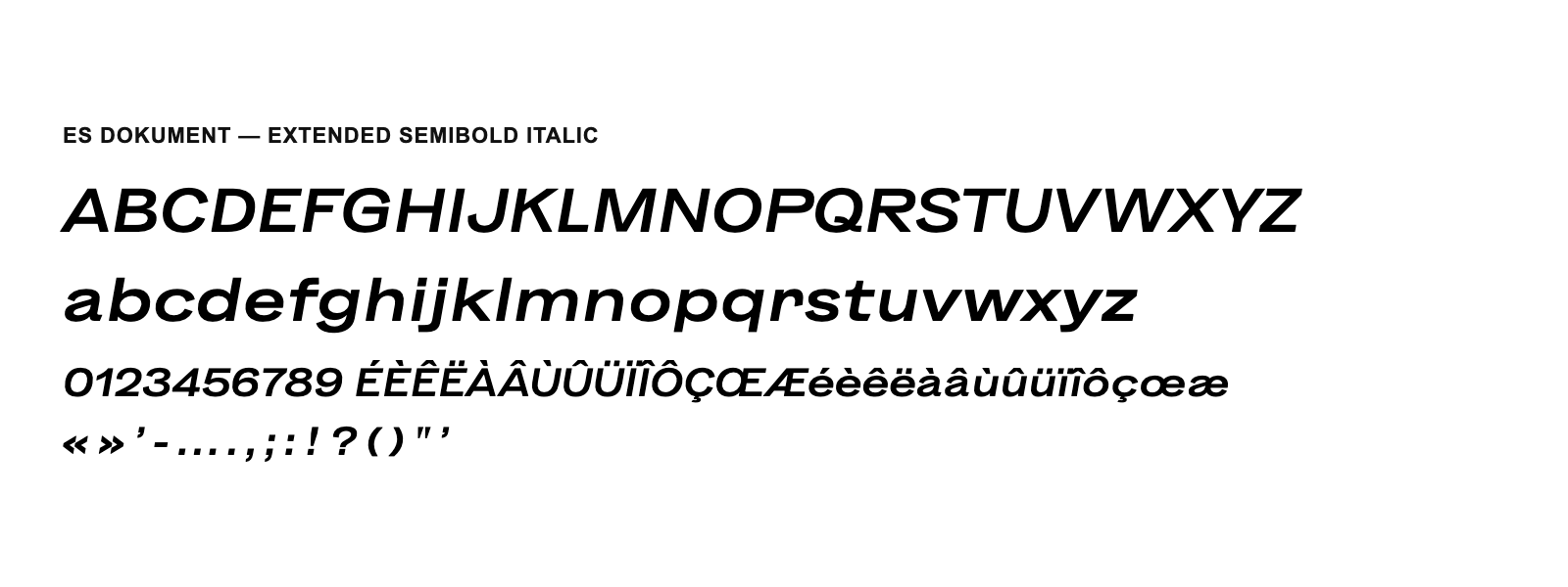 Spécimen de ES Dokument Extended Semibold Italic