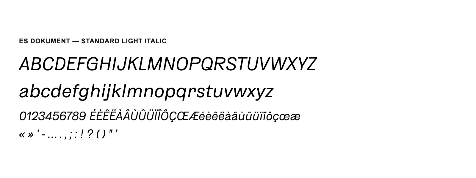 Spécimen de ES Dokument Standard Light Italic