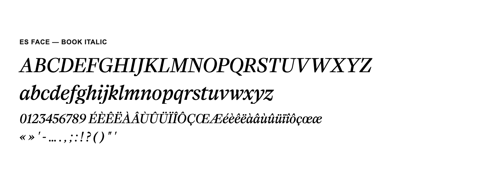 Spécimen de ES Face Book Italic