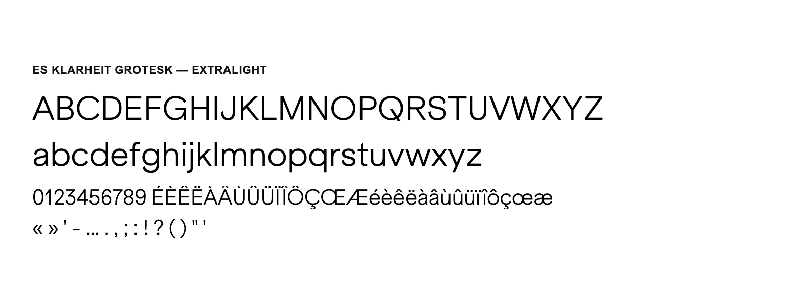 Spécimen de ES Klarheit Grotesk Extralight