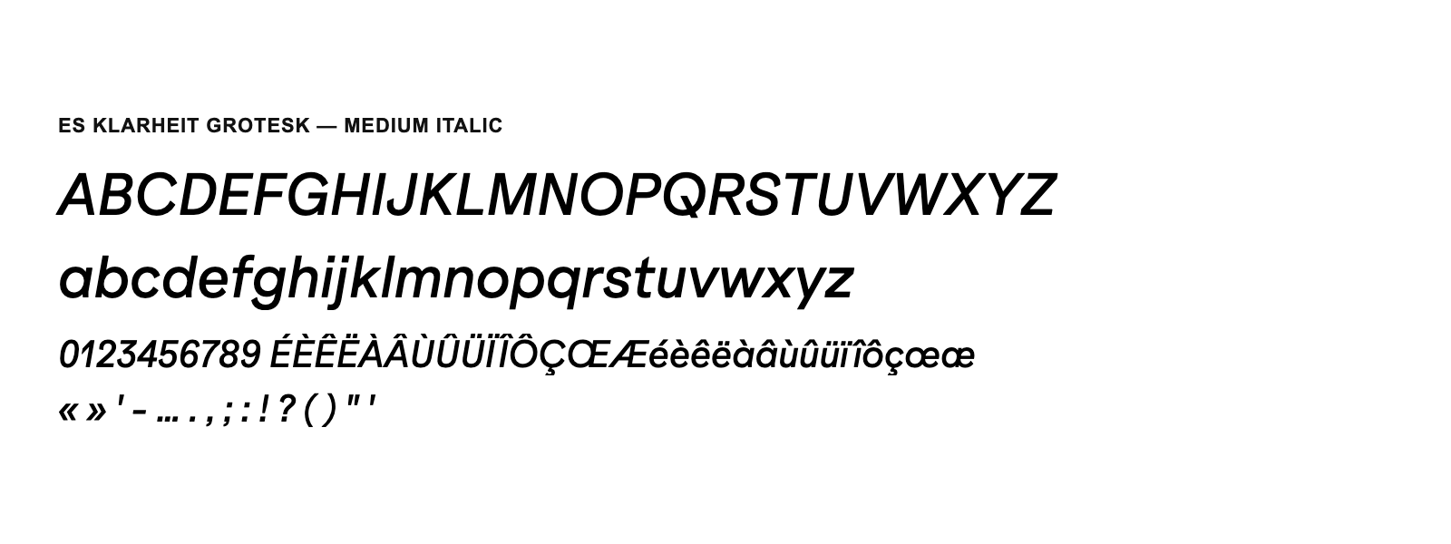 Spécimen de ES Klarheit Grotesk Medium Italic