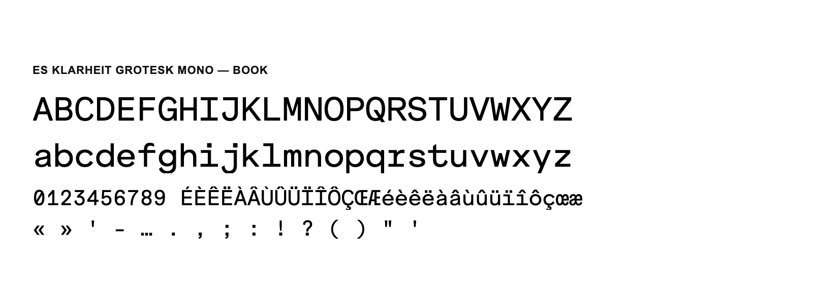 Spécimen de ES Klarheit Grotesk Mono Book
