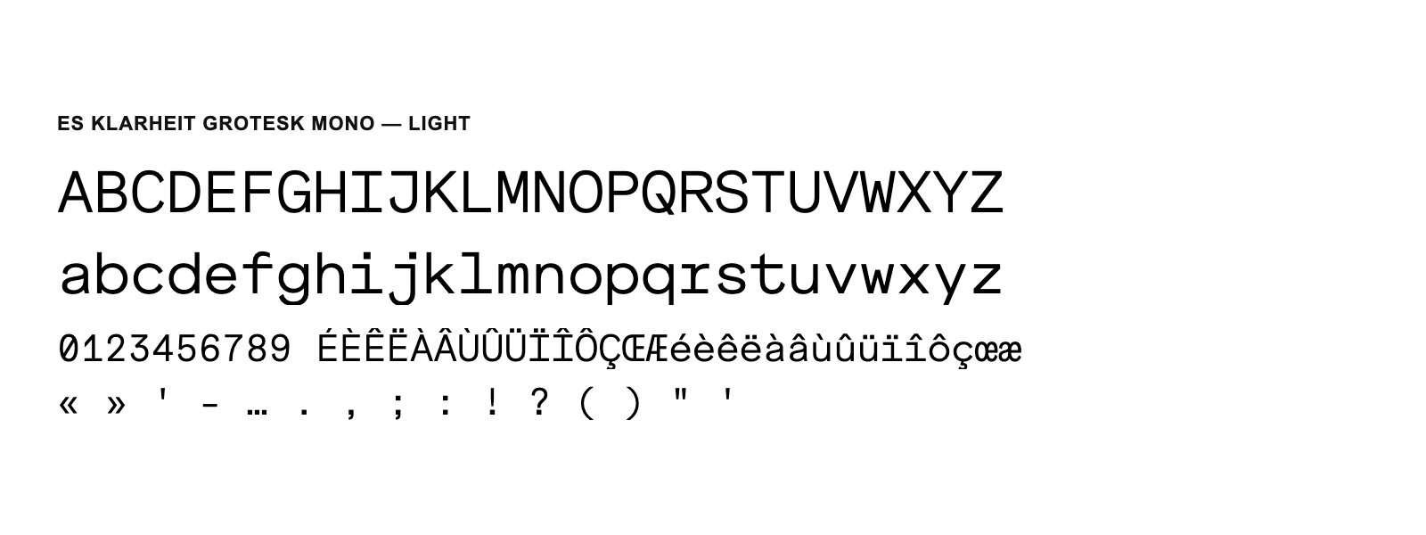 Spécimen de ES Klarheit Grotesk Mono Light