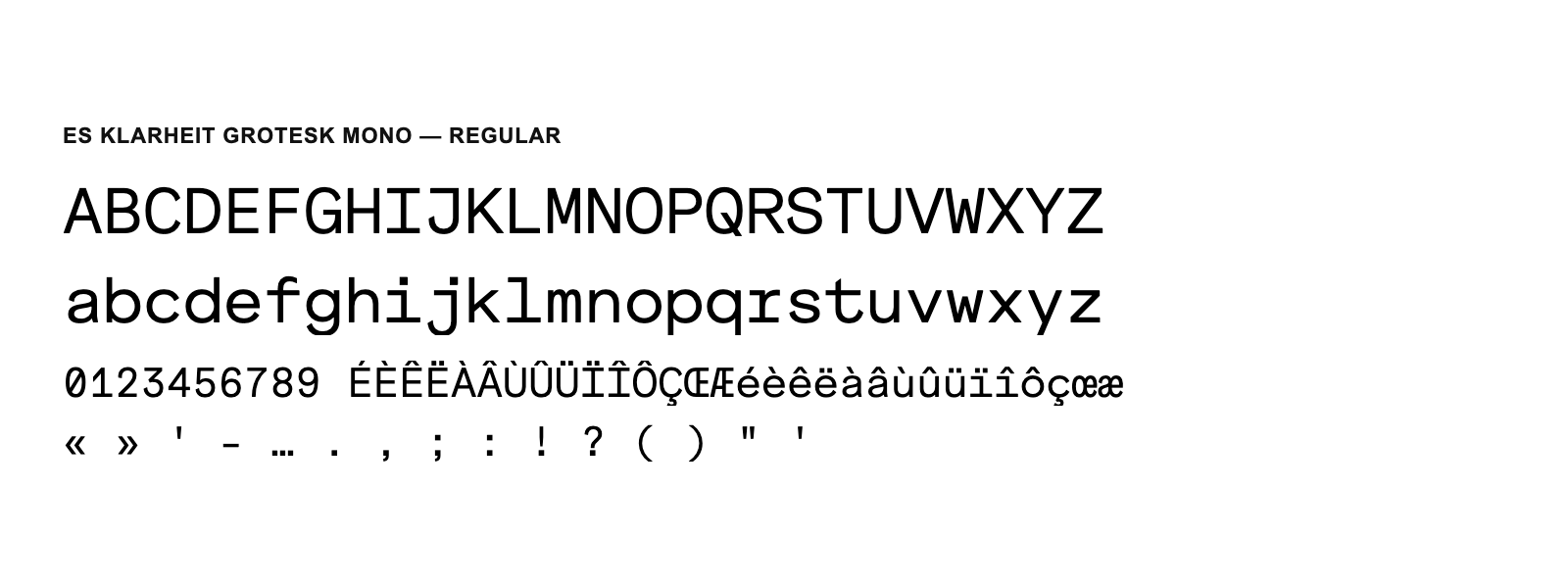 Spécimen de ES Klarheit Grotesk Mono Regular