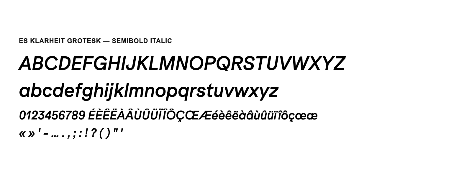 Spécimen de ES Klarheit Grotesk Semibold Italic
