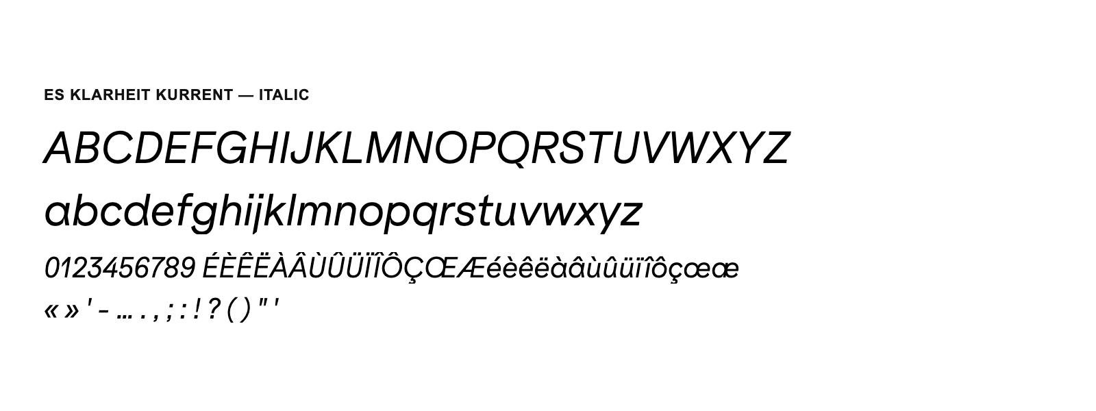 Spécimen de ES Klarheit Kurrent Italic