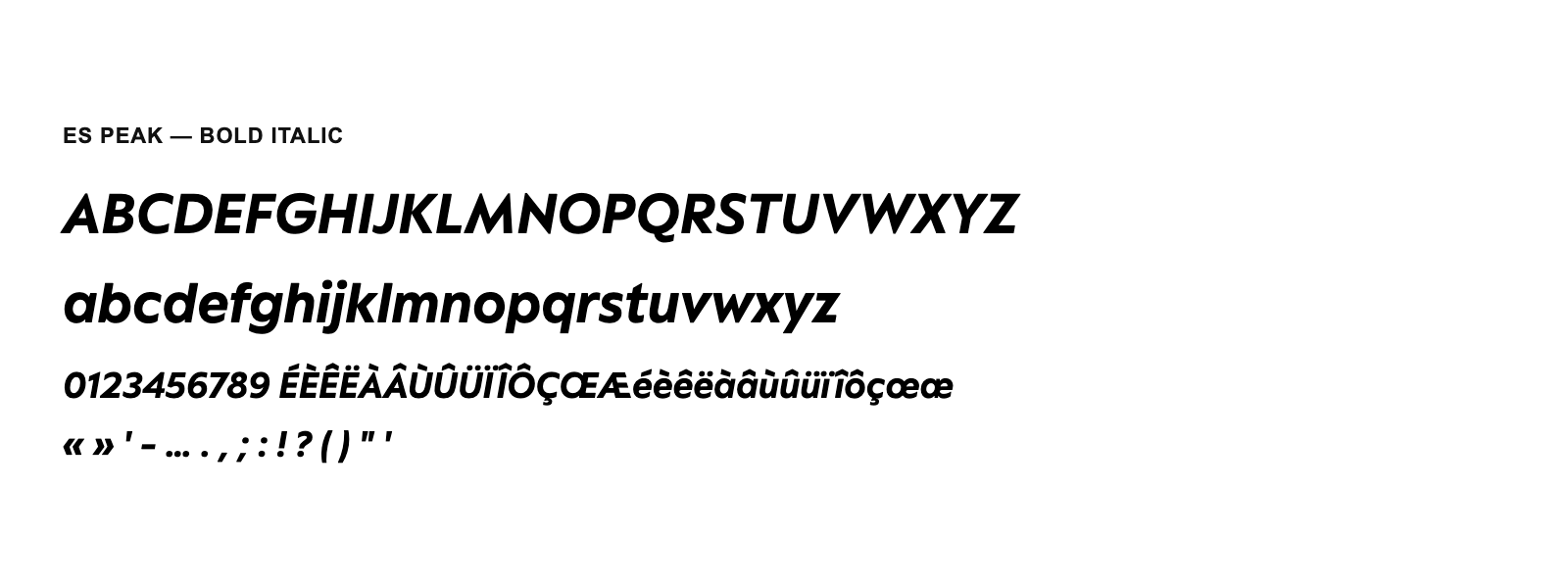 Spécimen de ES Peak Bold Italic