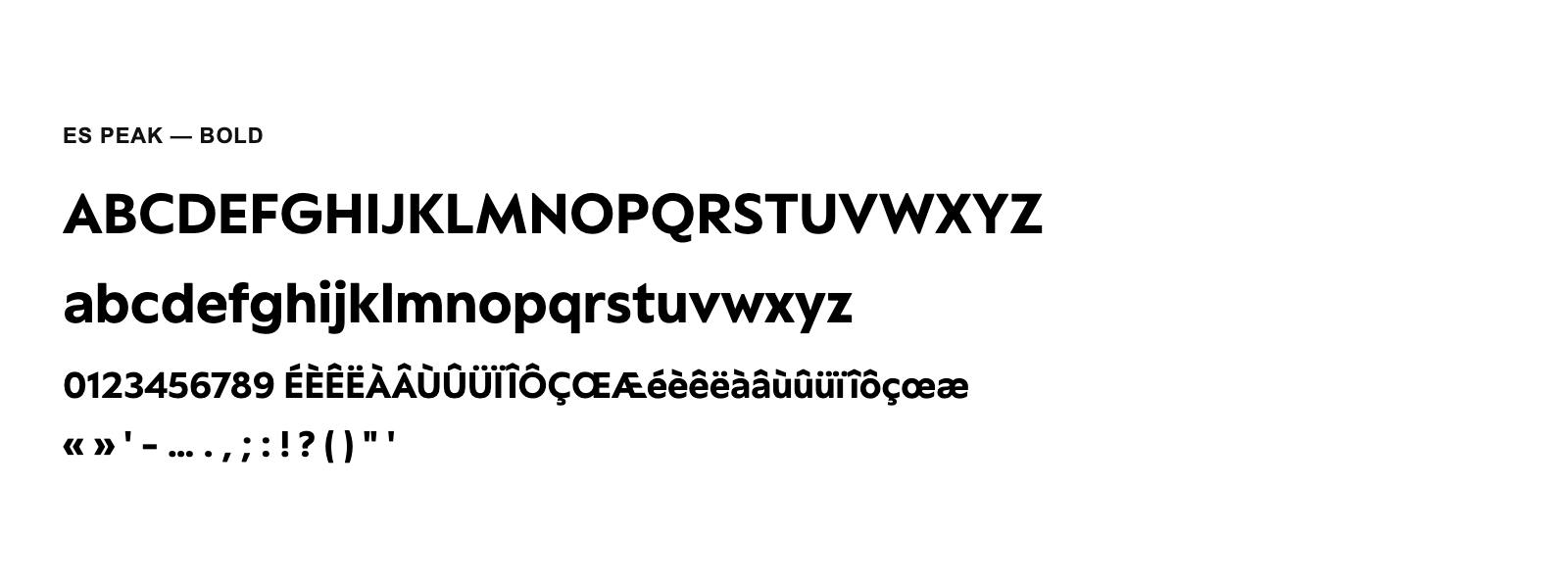 Spécimen de ES Peak Bold