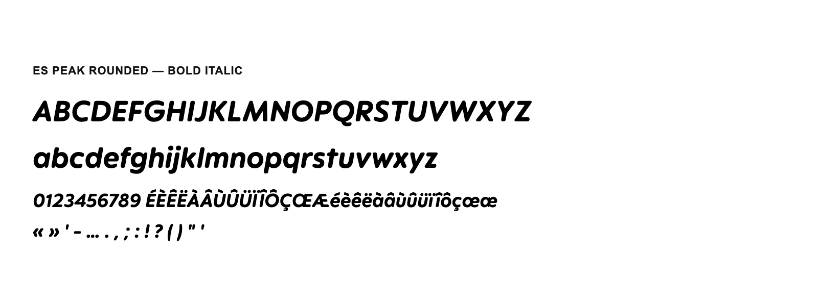 Spécimen de ES Peak Rounded Bold Italic
