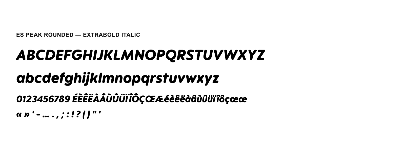 Spécimen de ES Peak Rounded Extrabold Italic