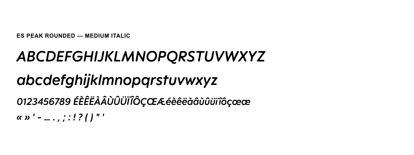 Spécimen de ES Peak Rounded Medium Italic