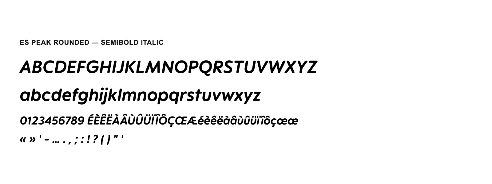 Spécimen de ES Peak Rounded Semibold Italic