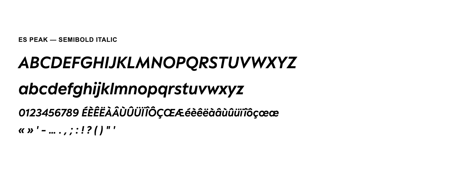 Spécimen de ES Peak Semibold Italic