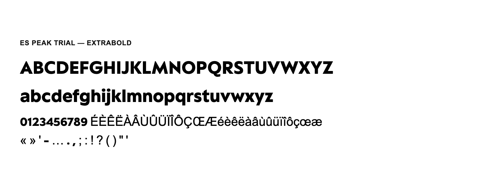 Spécimen de ES Peak TRIAL Extrabold