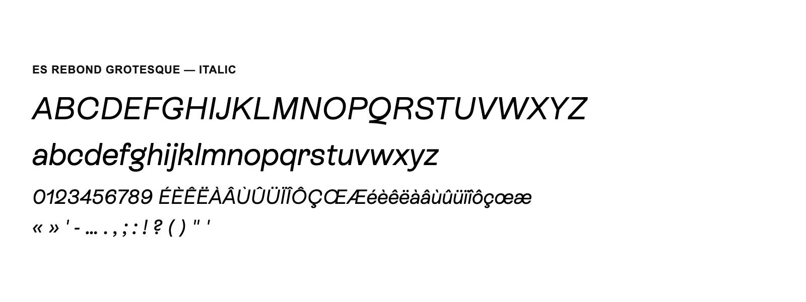 Spécimen de ES Rebond Grotesque Italic