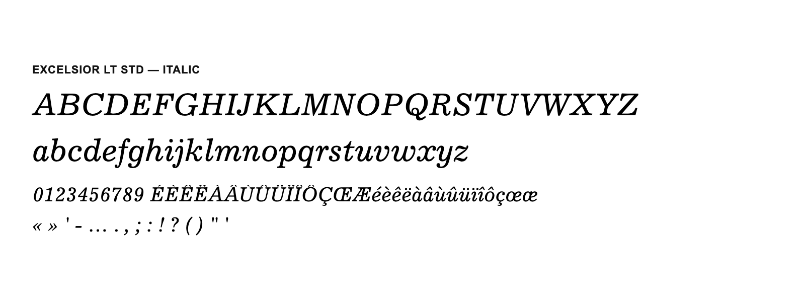 Spécimen de Excelsior LT Std Italic