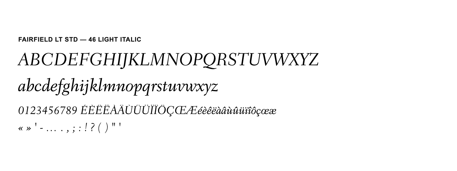 Spécimen de Fairfield LT Std 46 Light Italic