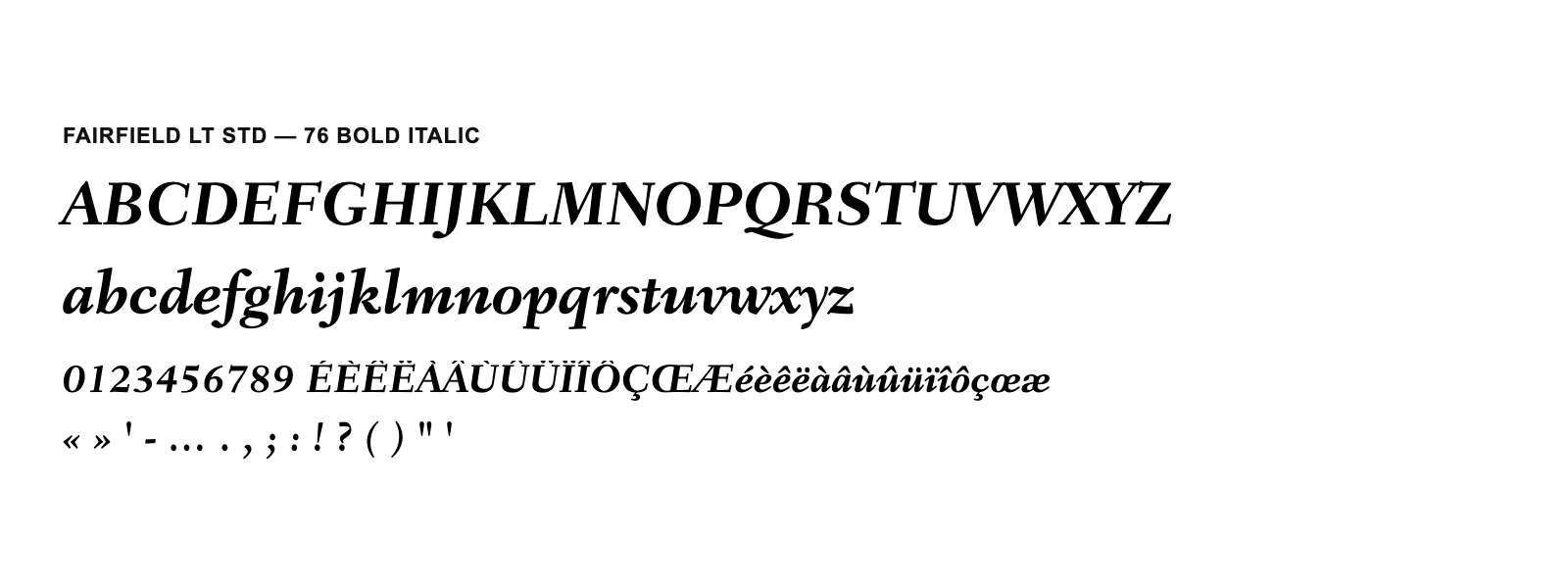 Spécimen de Fairfield LT Std 76 Bold Italic