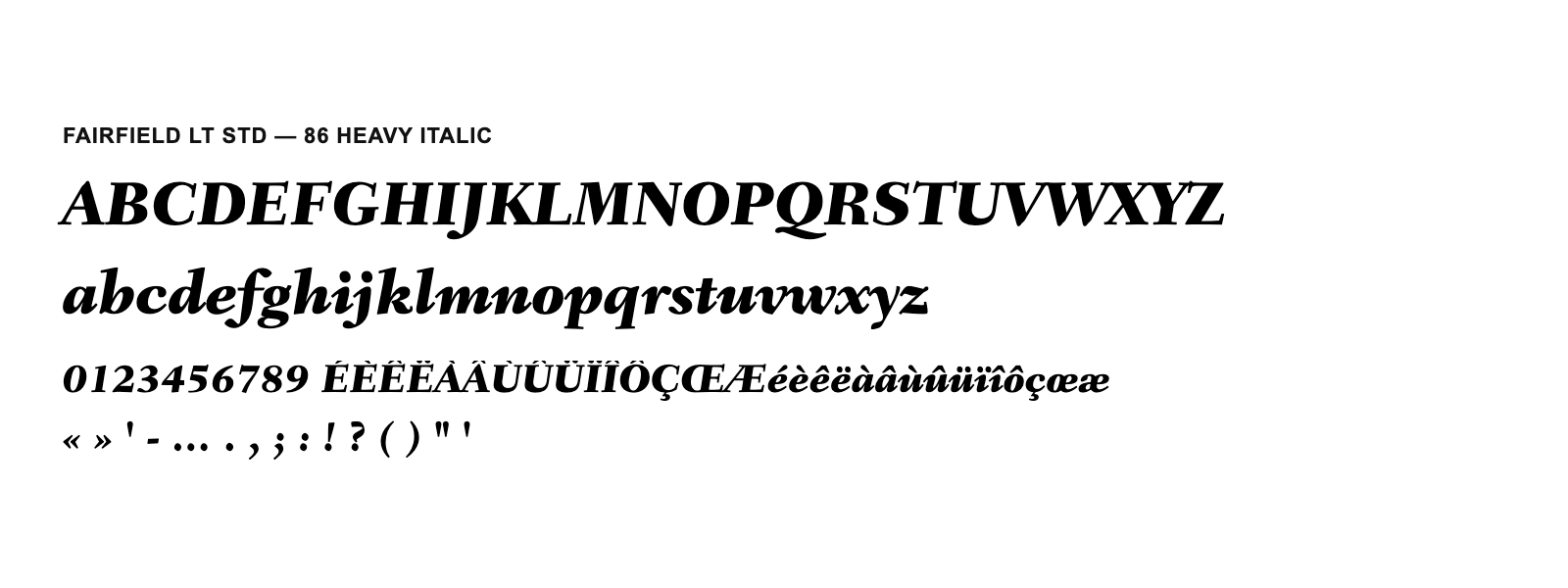 Spécimen de Fairfield LT Std 86 Heavy Italic
