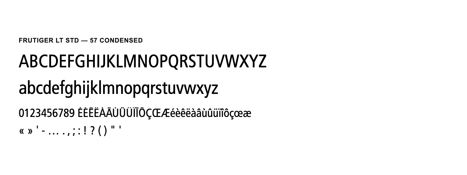 Spécimen de Frutiger LT Std 57 Condensed