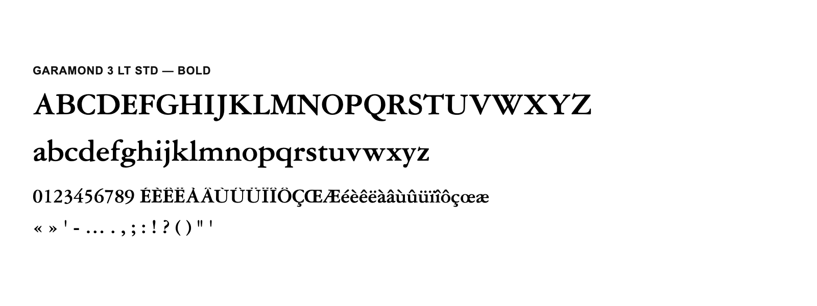 Spécimen de Garamond 3 LT Std Bold