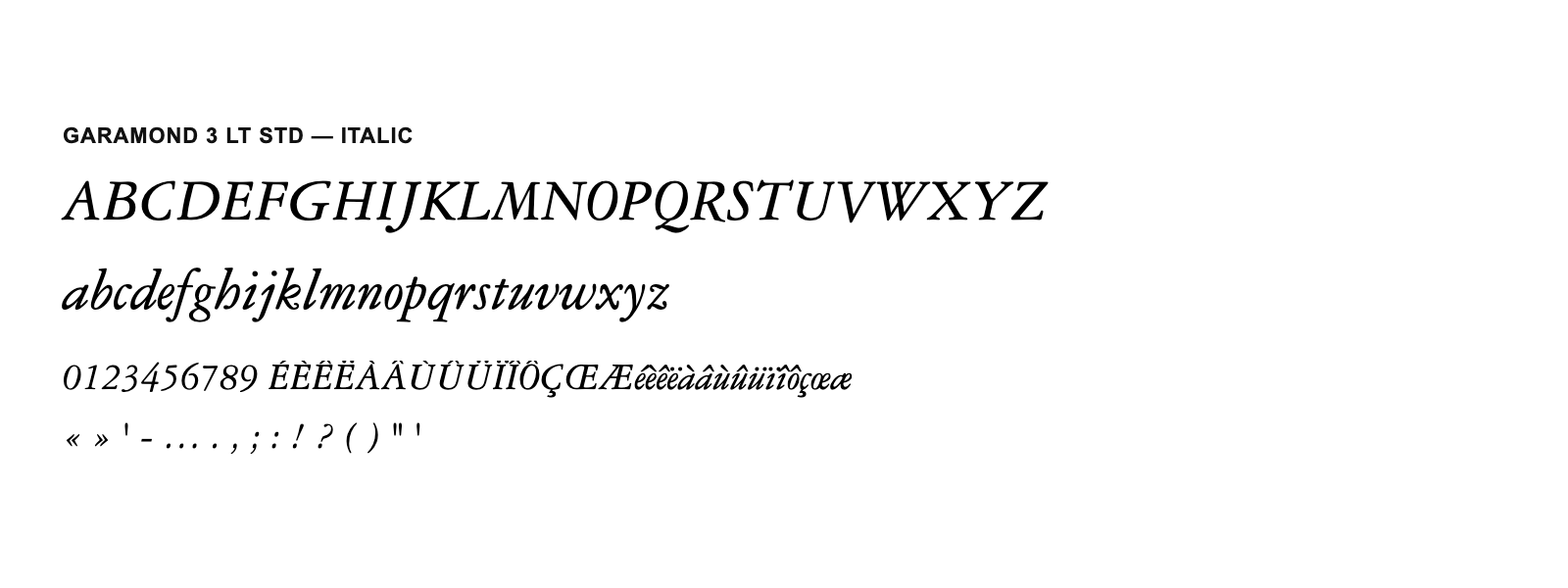 Spécimen de Garamond 3 LT Std Italic