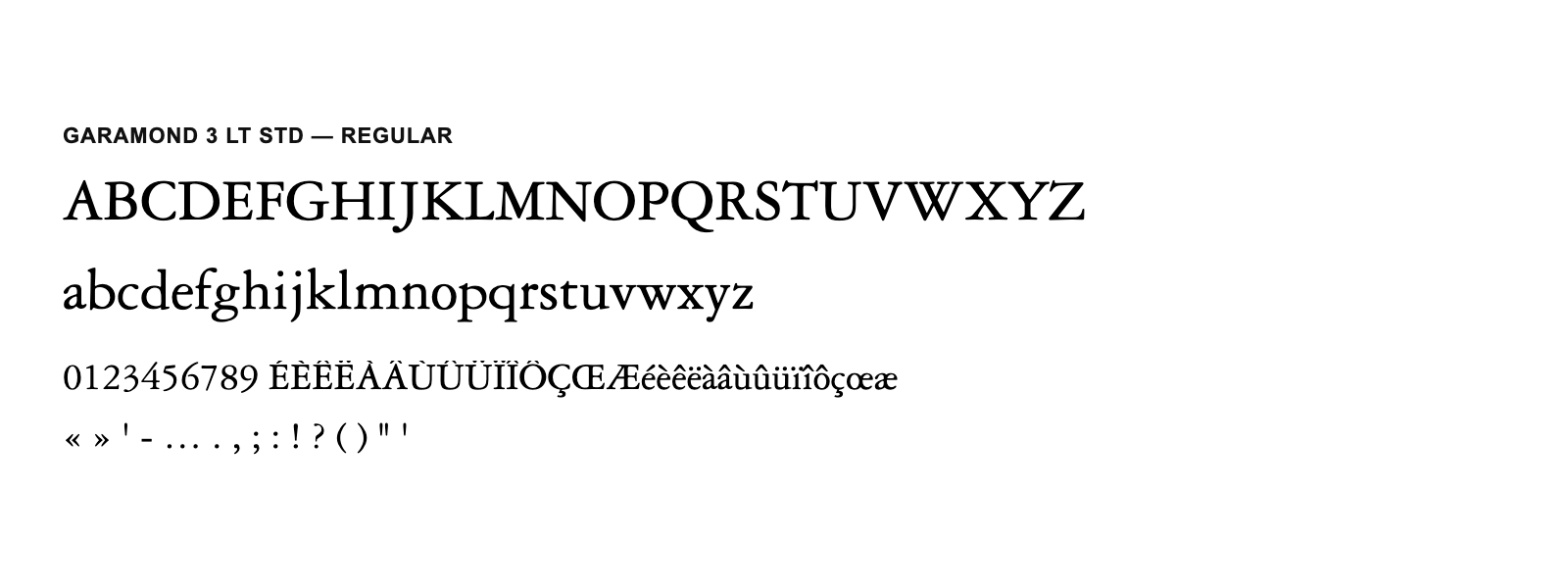 Spécimen de Garamond 3 LT Std Regular