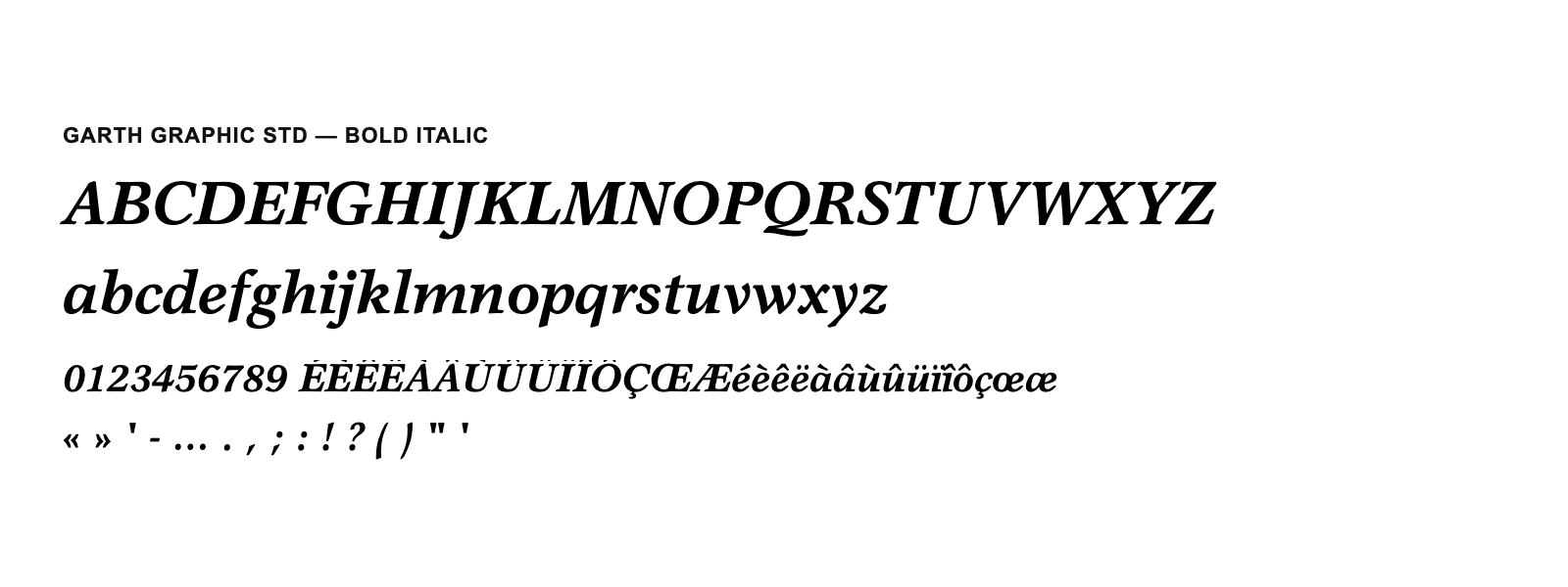 Spécimen de Garth Graphic Std Bold Italic