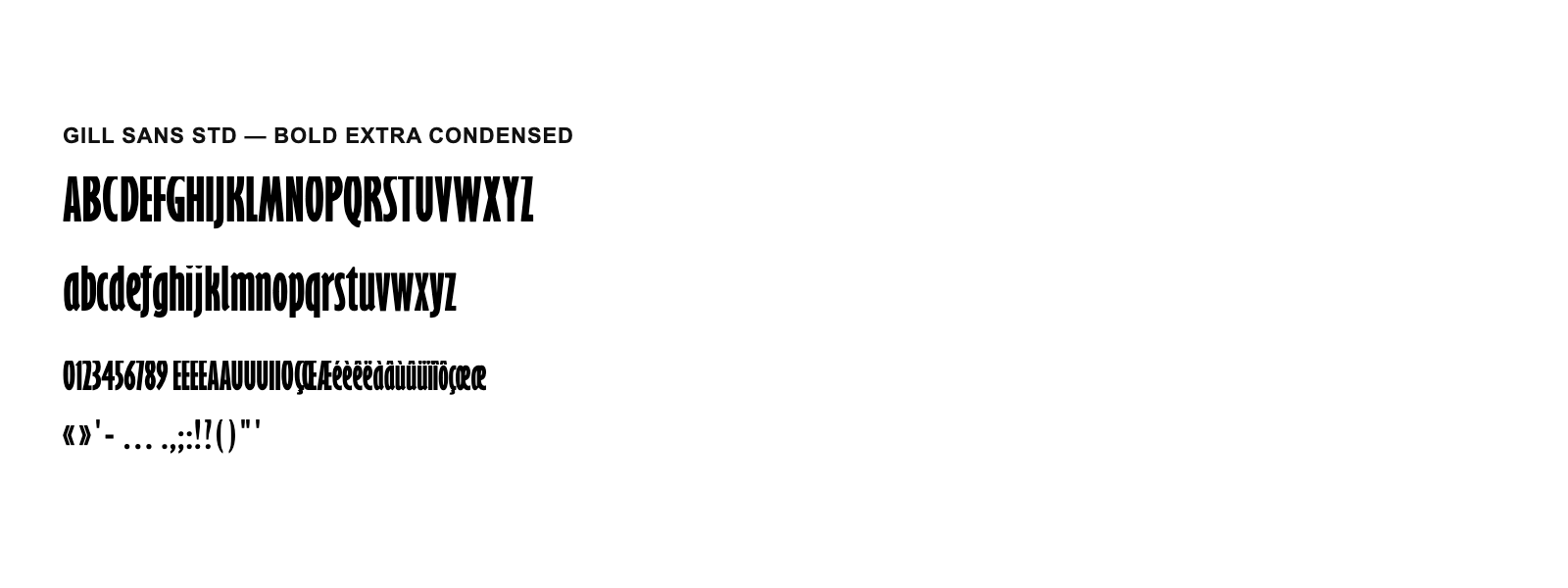 Spécimen de Gill Sans Std Bold Extra Condensed
