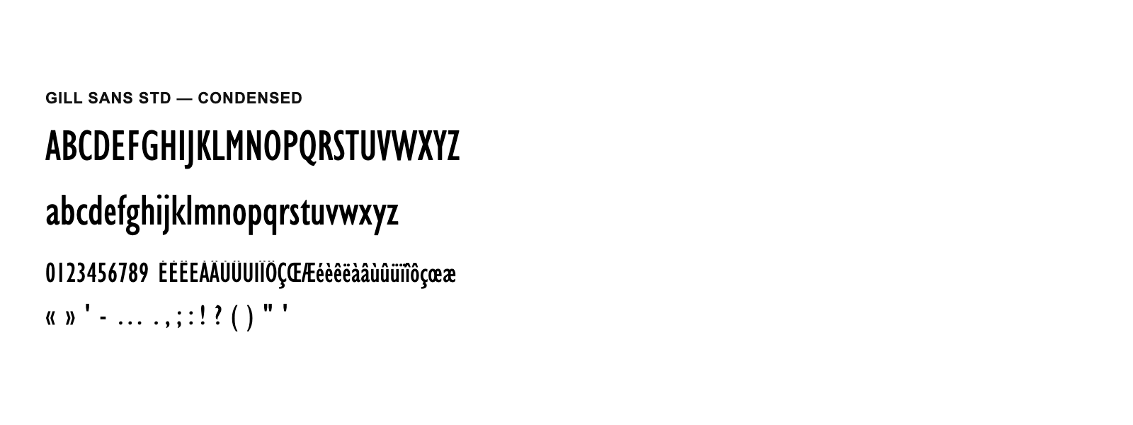 Spécimen de Gill Sans Std Condensed